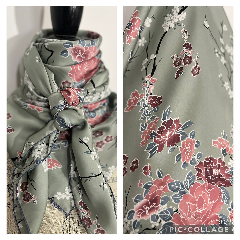 Sage w/ Blue and Rose Oriental Floral Print FL506