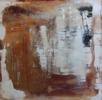 painting with dark orange shades and wine contrasts, white shapes with black details