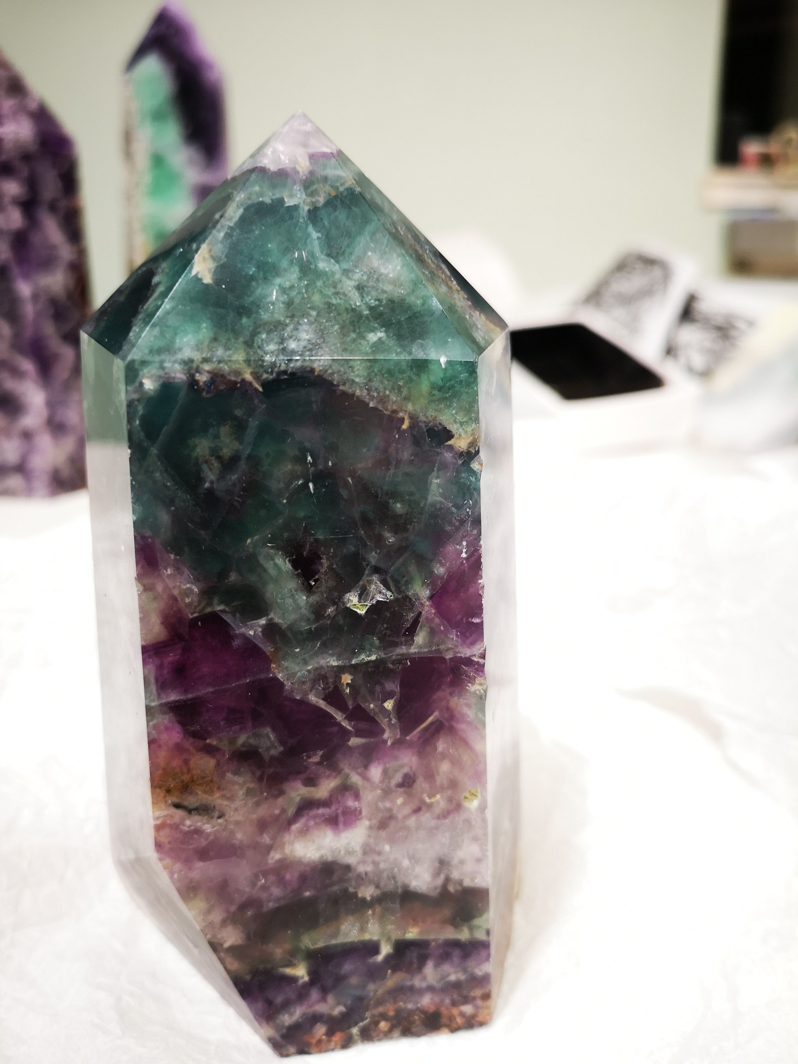 RAINBOW FLUORITE OBELISK - Mexico. Stunning display (1.24kg - 142x82x86)