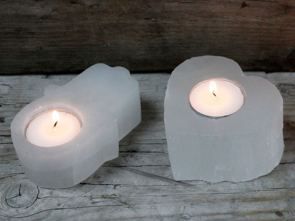 Thumbnail: White Selenite Hamsa Candle Holder T-Light Holder 'A GRADE'