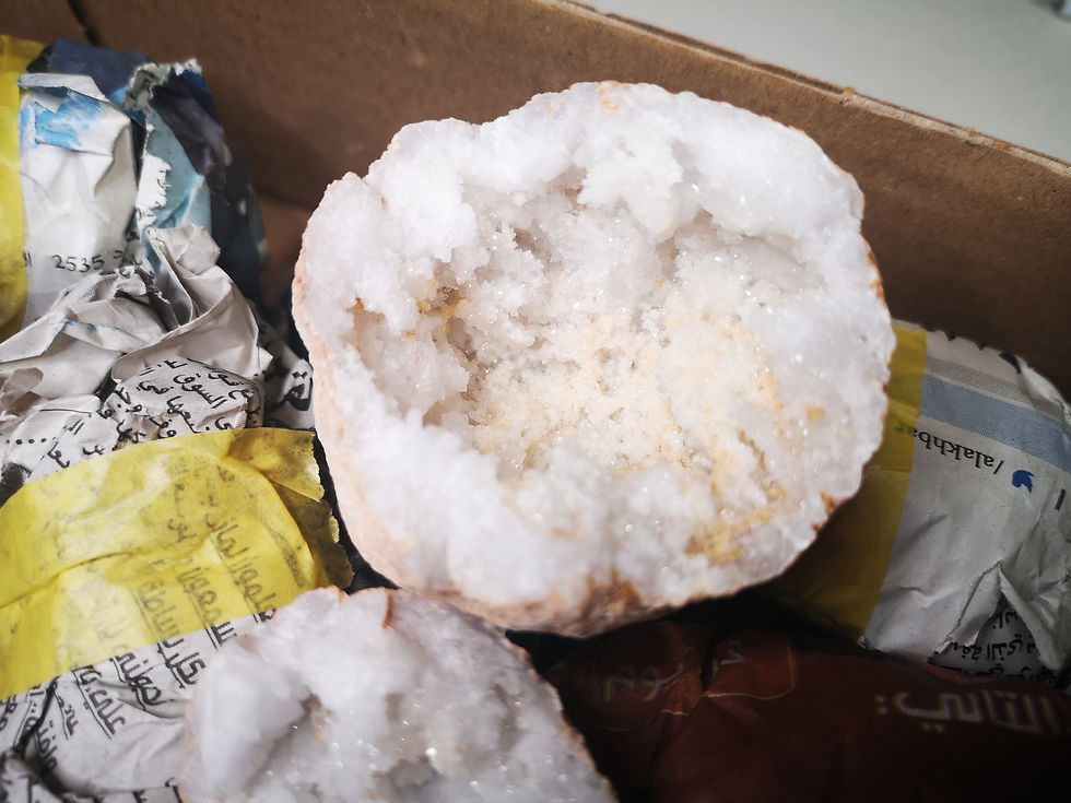 Thumbnail: NEW Split GEODES aka Snowballs - Selenite, Calcite, Quartz inside.