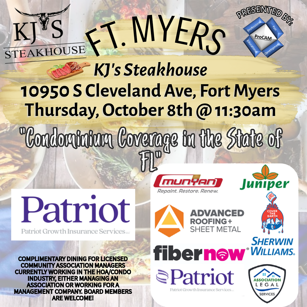 Fort Myers KJ's Steakhouse Luncheon | "Condominium Coverage in the State of Florida" by Patriot Insurance