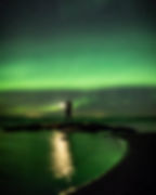 Northern Lights photo print with man on beach