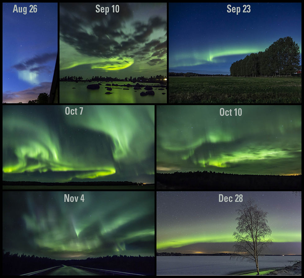 Northern lights seen in August, September, October, November and December