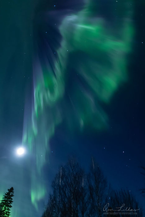 Very strong aurora and the moon.