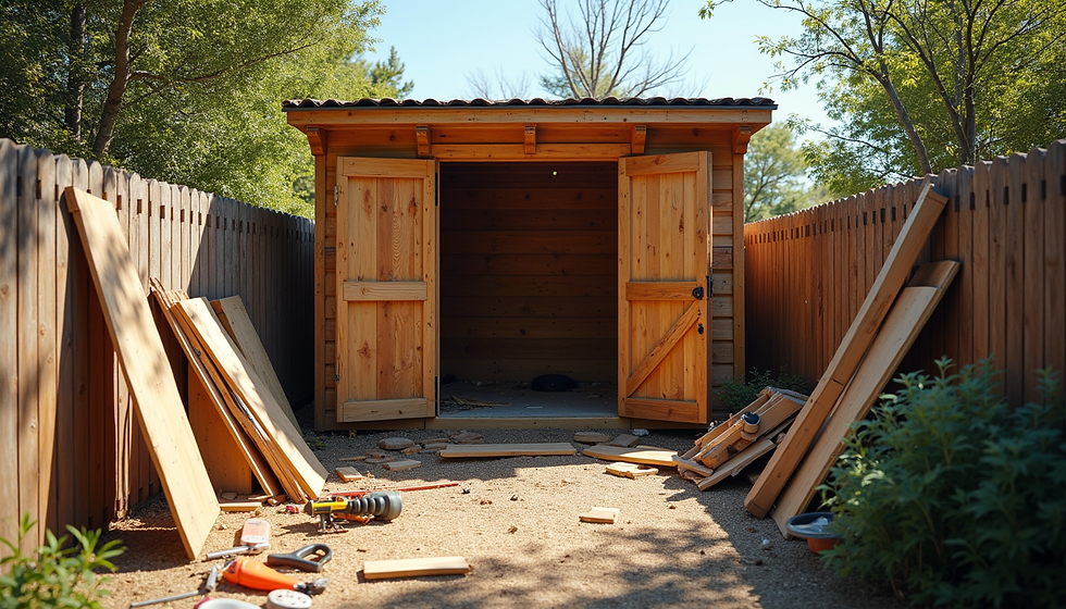 A shed that is half torn down