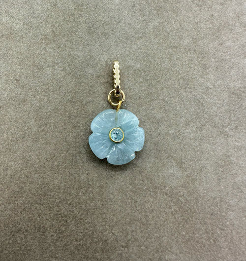 Aquamarine flower charm pendant set with blue topaz