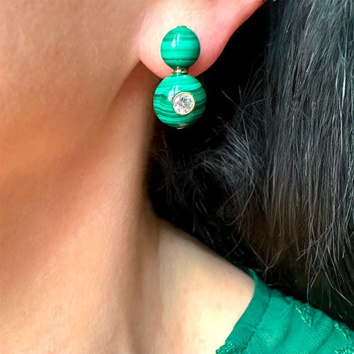 Miniature : Boucles d'oreille double malachite