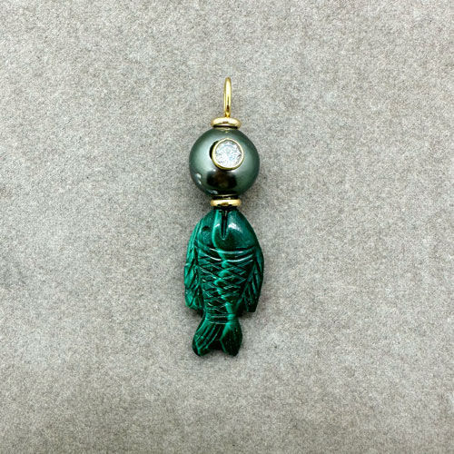 Sacred Protector malachite fish and tahitian pearl