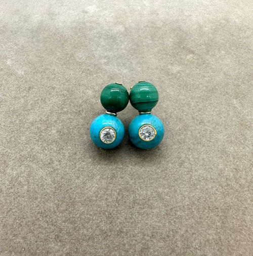 Boucles d'oreille malachite et turquoise