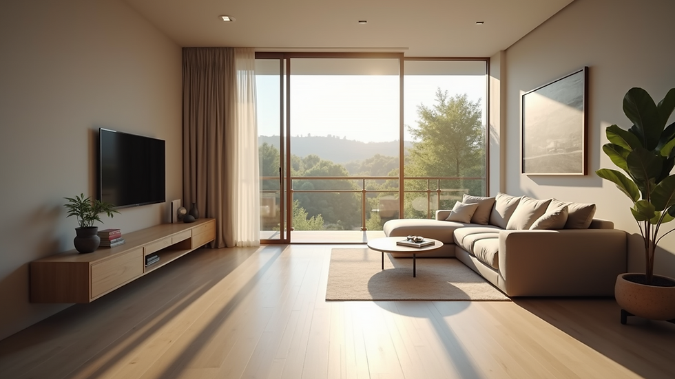 Eye-level view of a modern smart home with automated features