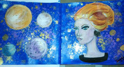 Piece 7 - _Ms Universe__Material_ gesso, acrylic paint, metalic acrylic paint, glitter paint, water 