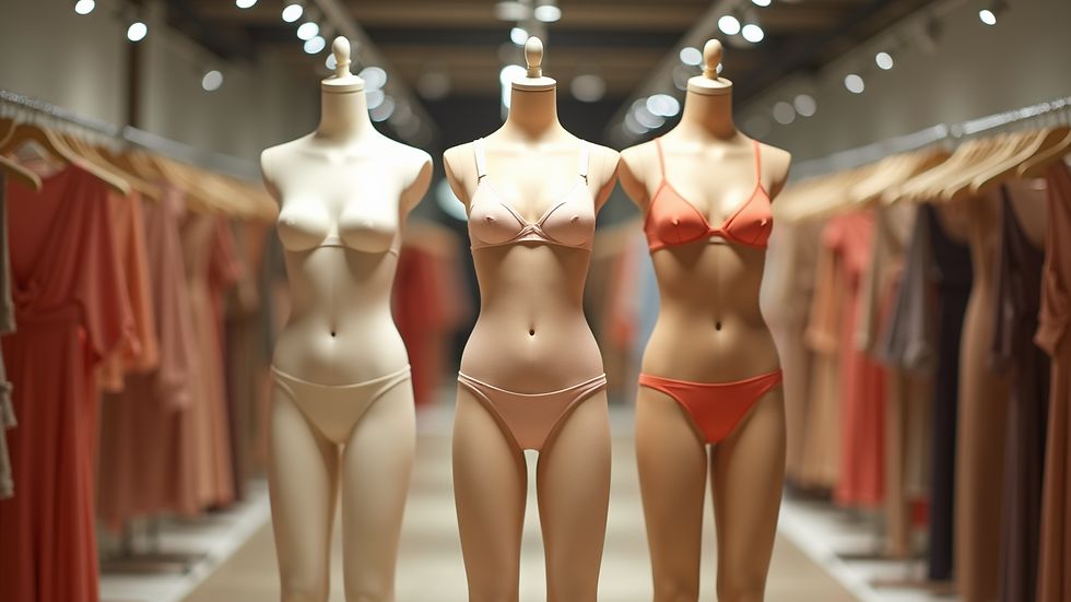 Eye-level view of a shapewear display showcasing various styles and colors