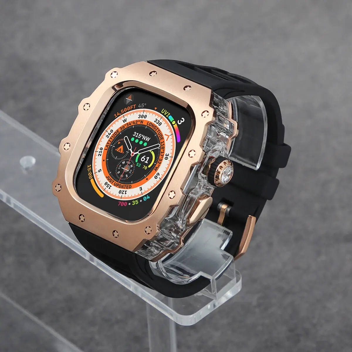 Apple Watch Ultra 2 49mm 9876 45/44mm Steel Case Crystal Button Band金殻黑錶帶