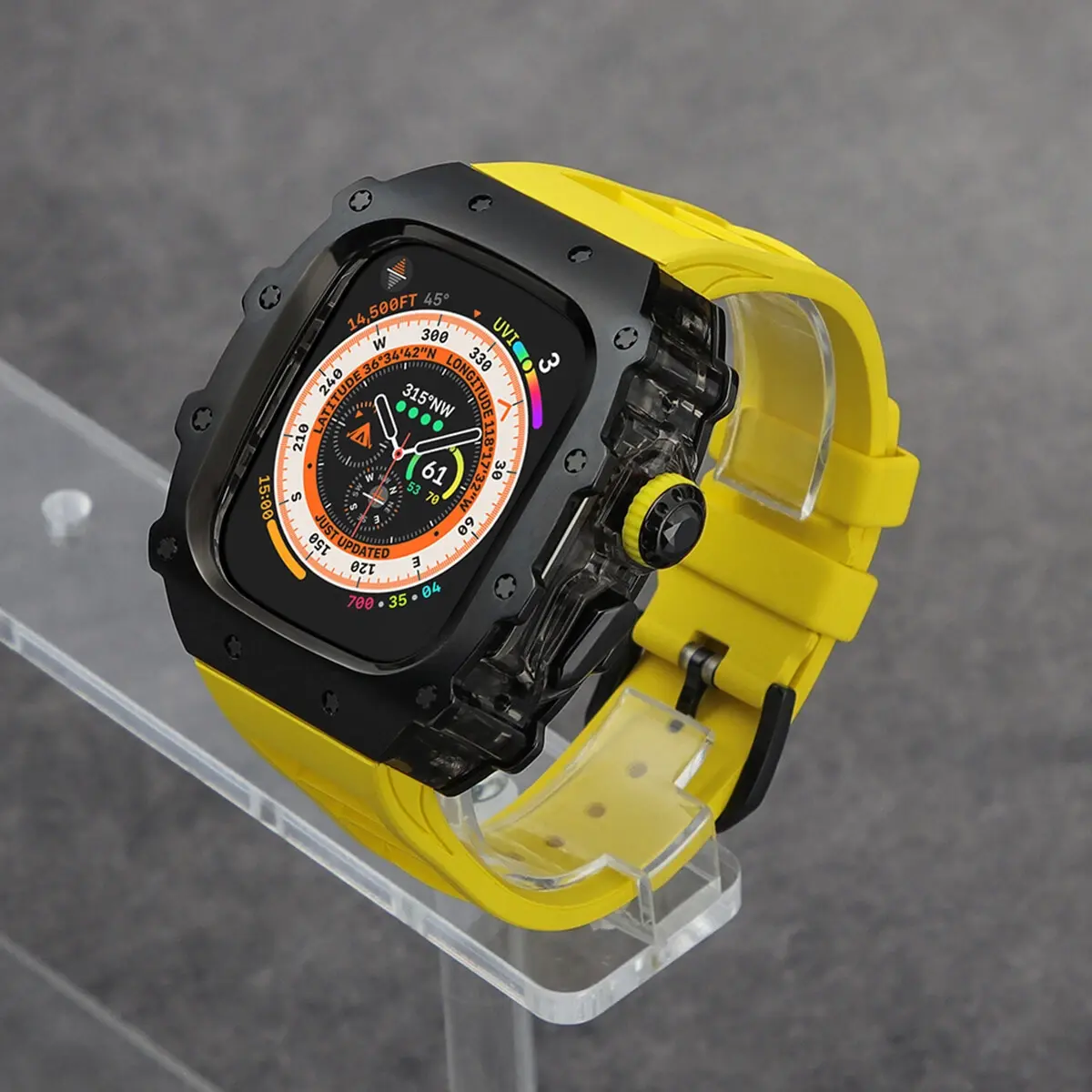 Apple Watch Ultra 2 49mm 9876 45/44mm Steel Case Crystal Button Band黑殻黃錶帶 的副本