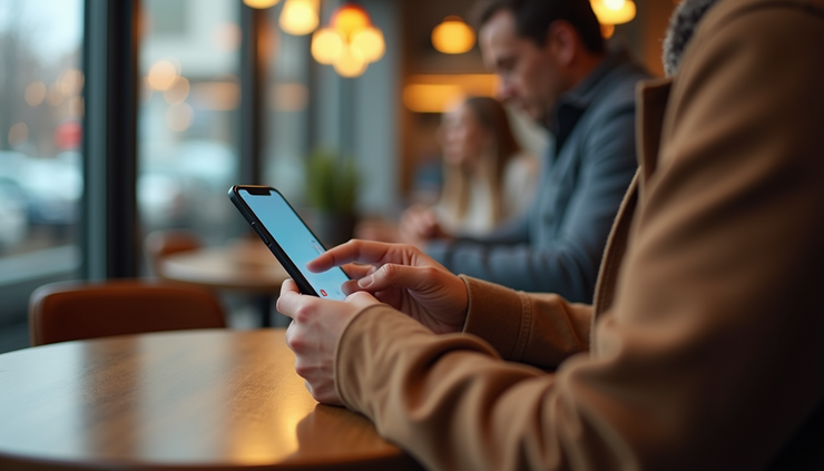 Orta açı, seyahat eden bir kişinin telefonunda eSIM aktivasyonu yapması