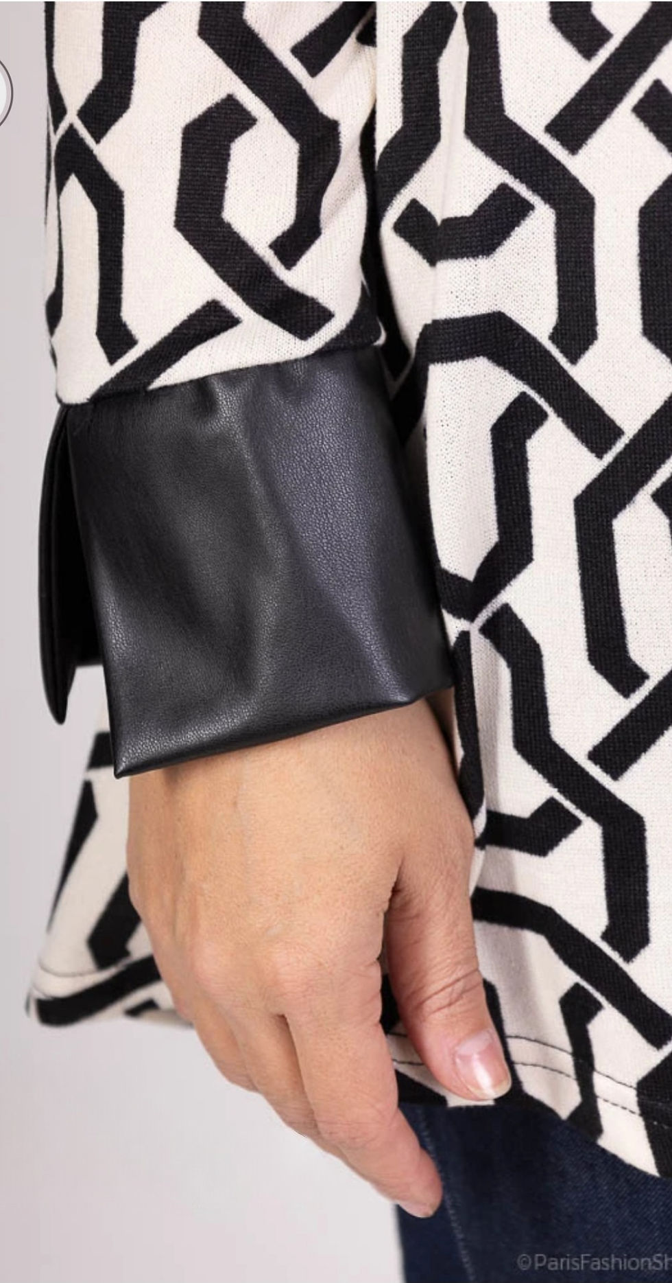 Miniatura: Tunique à maille fine, noire et blance, à détails similicuir 2W Paris