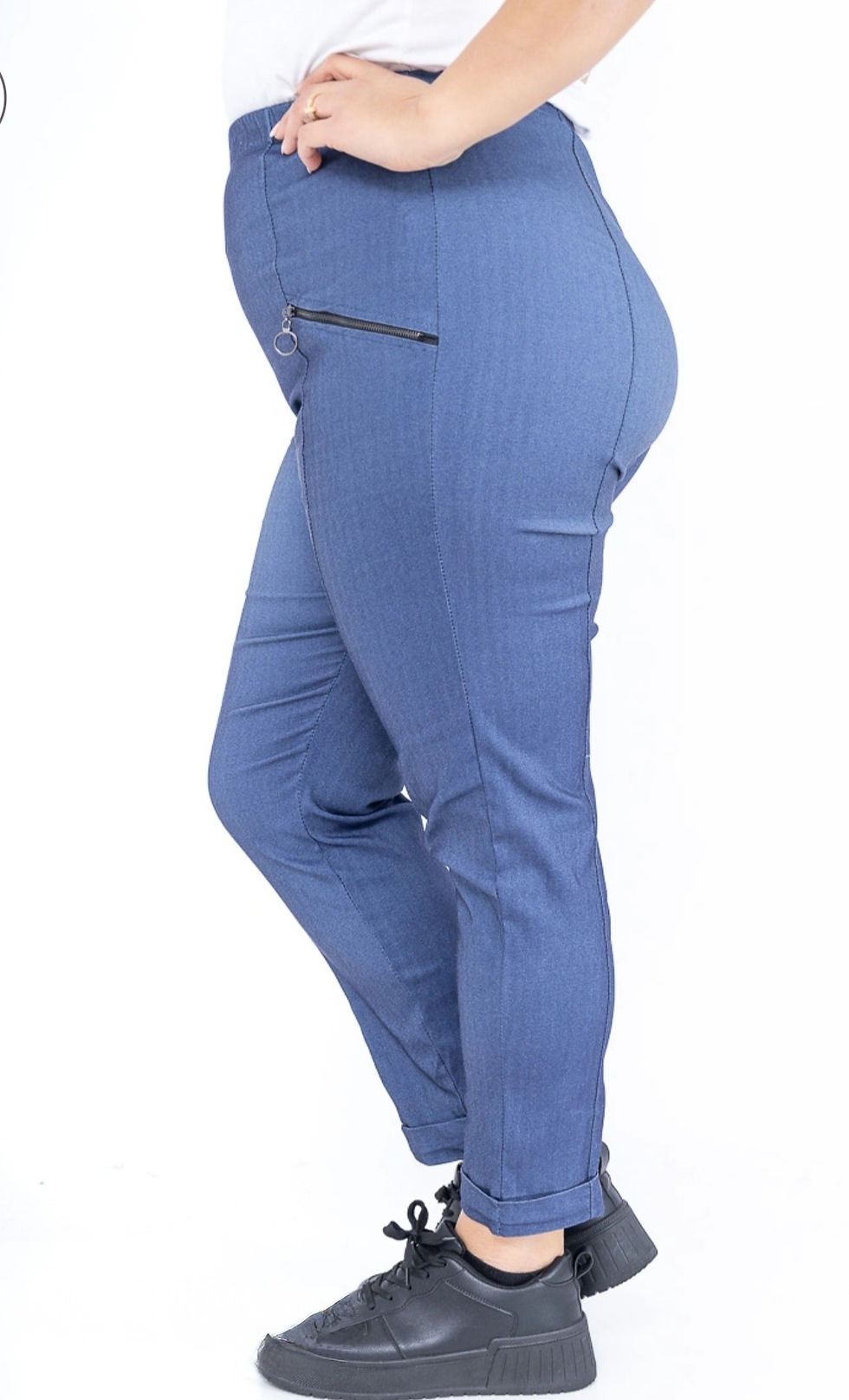 Miniatura: Pantalon stretch couleur jean avec zip 2W Paris
