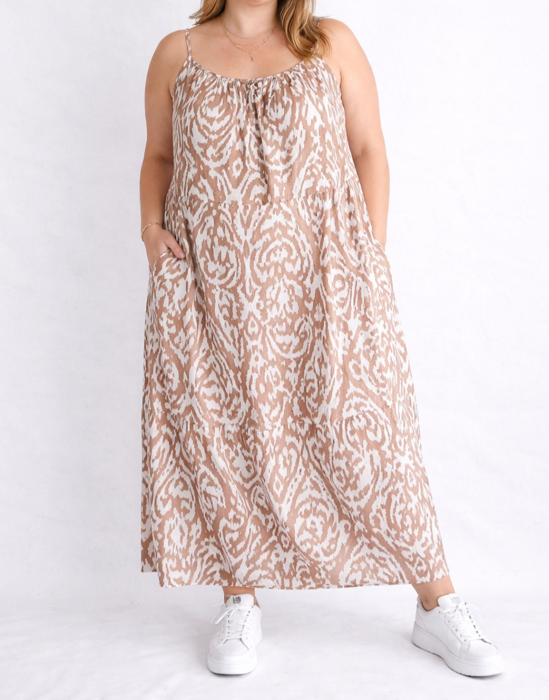 Robe maxi blanche imprimés marron clair Made in Italy