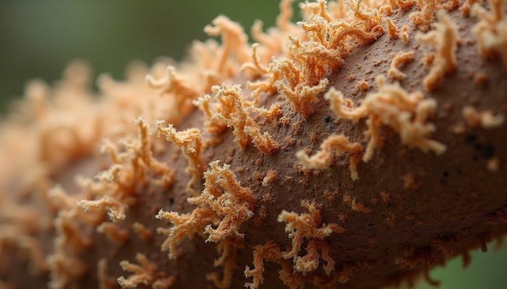 Close-up view of a Mimosa hostilis root bark showing fibrous texture