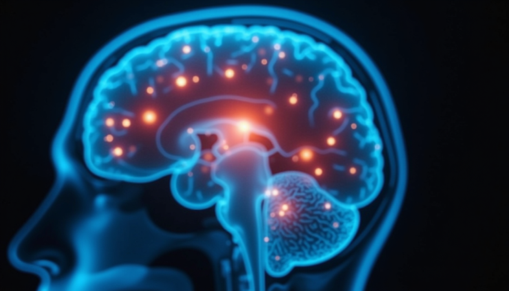 Eye-level view of brain scan highlighting areas affected by cocaine addiction