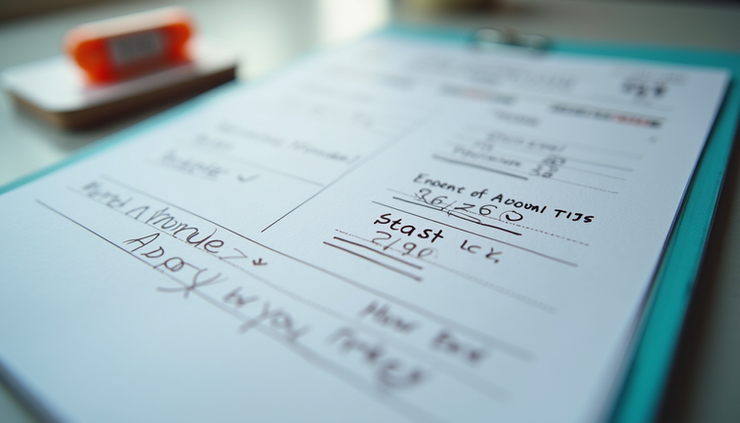 High angle view of a calendar with medication schedule and notes