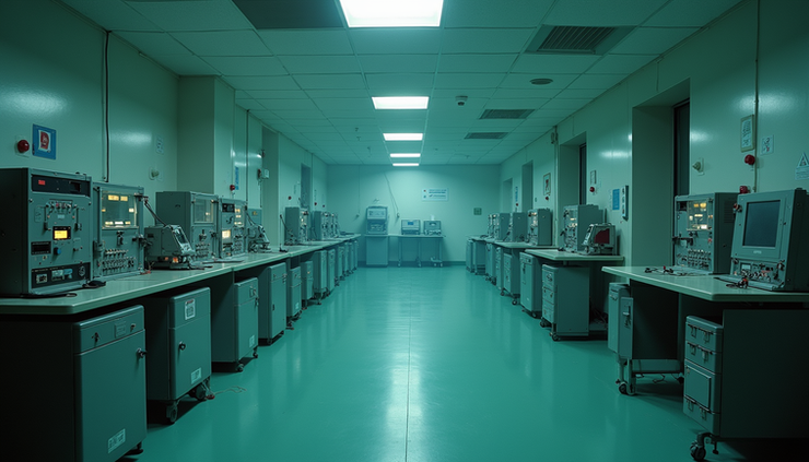 Eye-level view of a laboratory setup with psychedelic research equipment