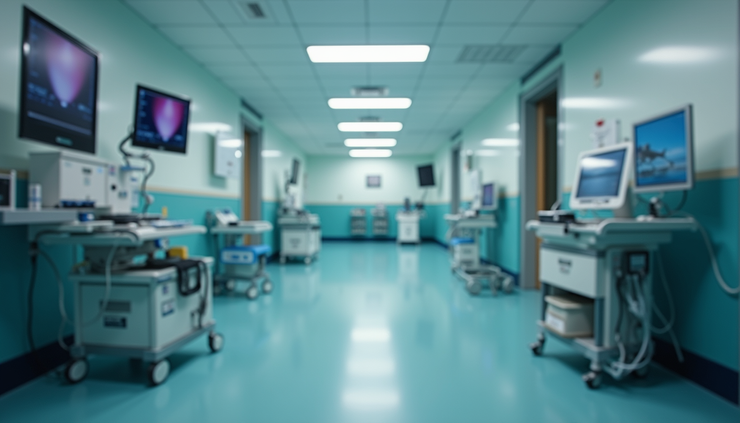 Close-up view of emergency room medical equipment and monitors
