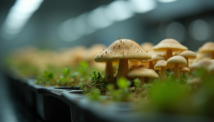Close-up view of a psychedelic mushroom cultivation setup