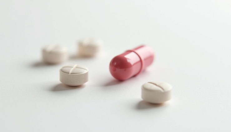 Close-up view of Adderall XR capsules arranged on a white surface