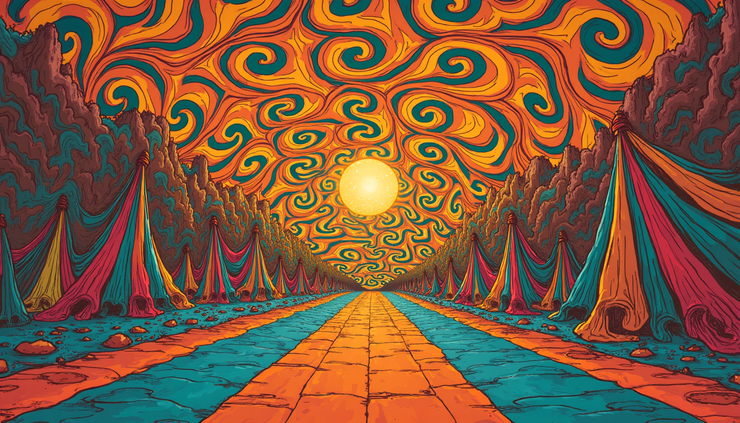 Eye-level view of a vintage psychedelic poster from the 1960s San Francisco scene