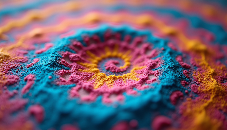 Eye-level view of a swirling colorful psychedelic pattern representing altered states of consciousness