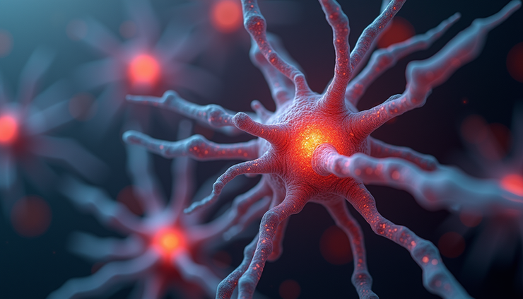 Close-up view of brain neurons with highlighted dopamine pathways