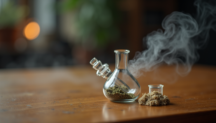 Close-up view of a small glass pipe used for vaporizing DMT