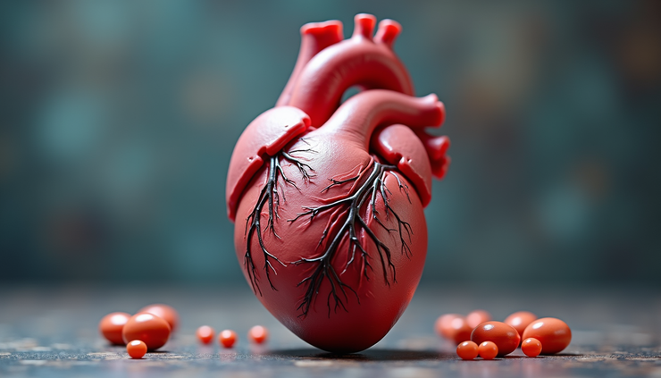 Eye-level view of a human heart model showing arteries