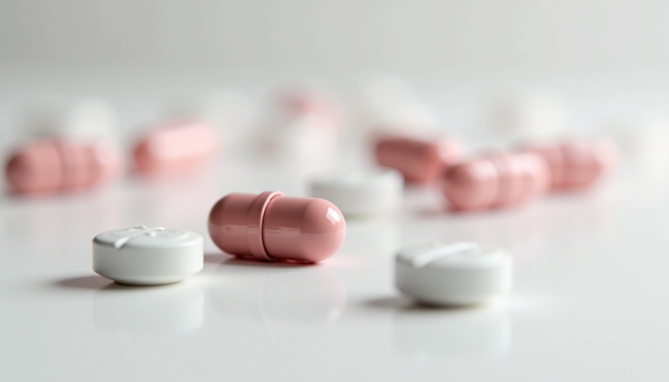 Close-up view of Adderall XR capsules on a white surface