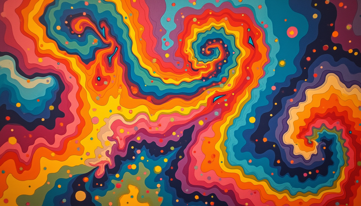 Eye-level view of a colorful psychedelic poster from the 1960s