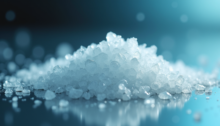 Close-up view of ketamine crystals on a reflective surface