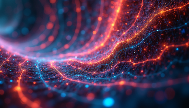 Eye-level view of colorful swirling patterns on a dark background