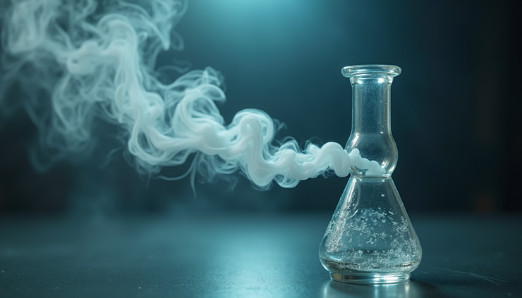 Close-up view of a glass pipe with vapor rising, used for smoking DMT