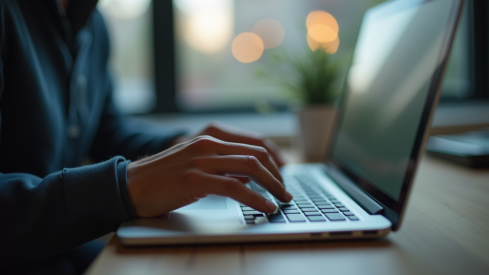 Close-up view of a person coding on a laptop