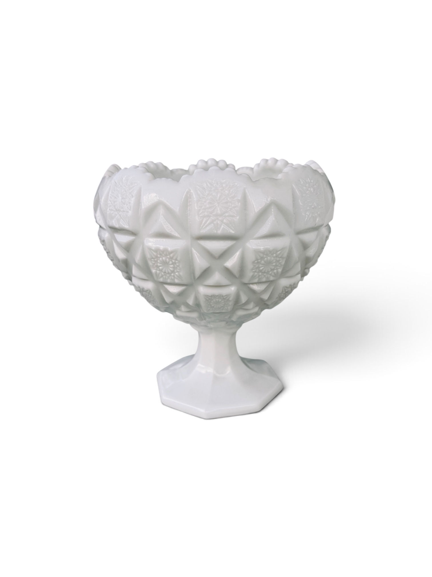 Vintage Westmoreland Old Quilt Milk Glass Pedestal Dish