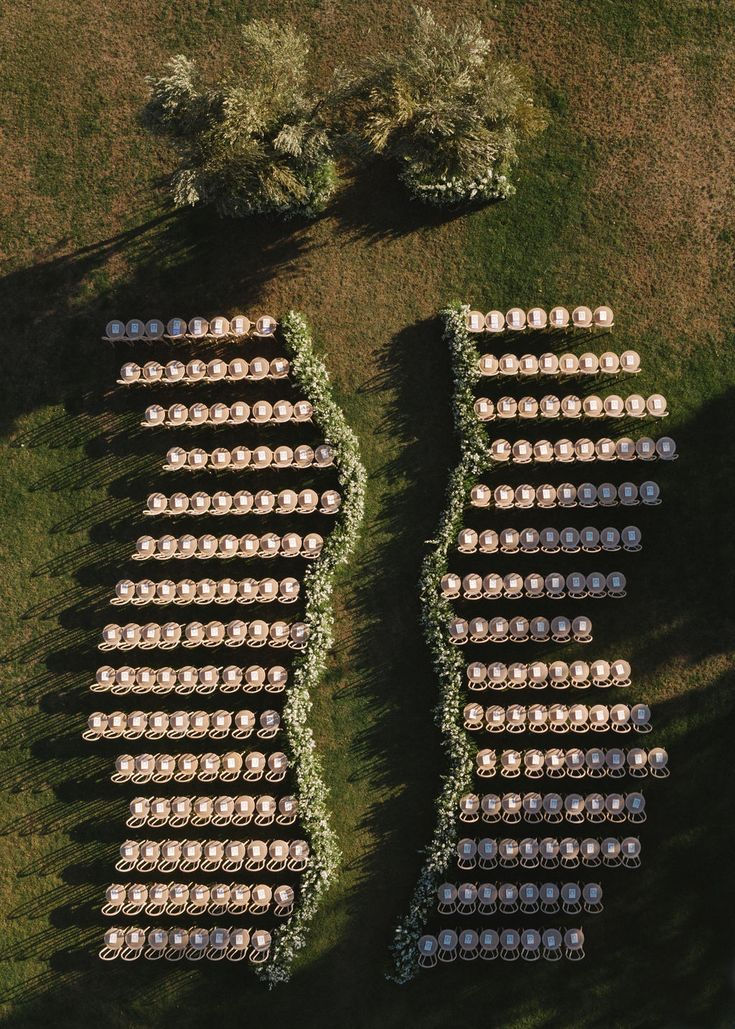 a drone image of a sweeping wedding ceremony 