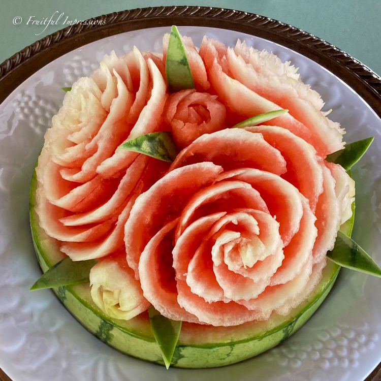 Watermelon carved into roses