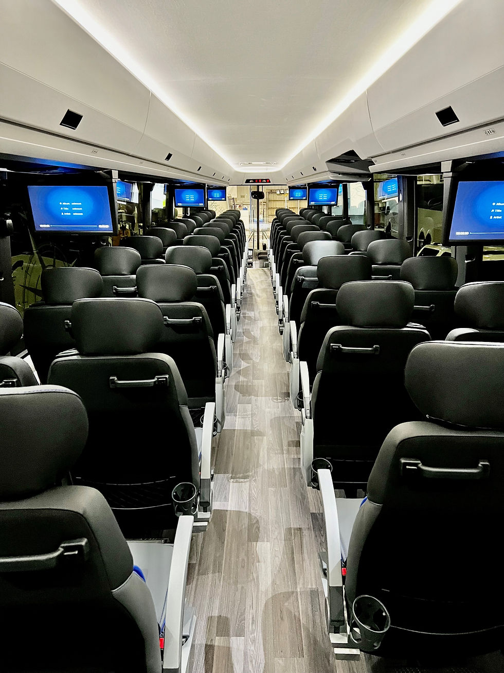 Interior of a NorthWest Navigator charter bus