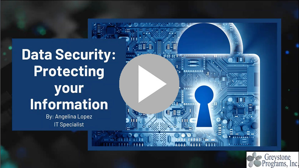 Blue digital lock graphic with circuit design behind video play button. Text: Data Security: Protecting your Information by Angelina Lopez.