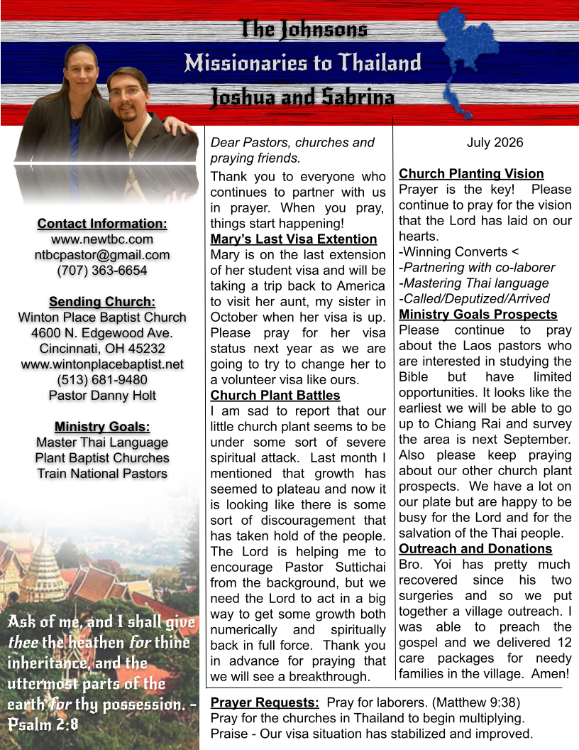 July 2026 Prayer Letter