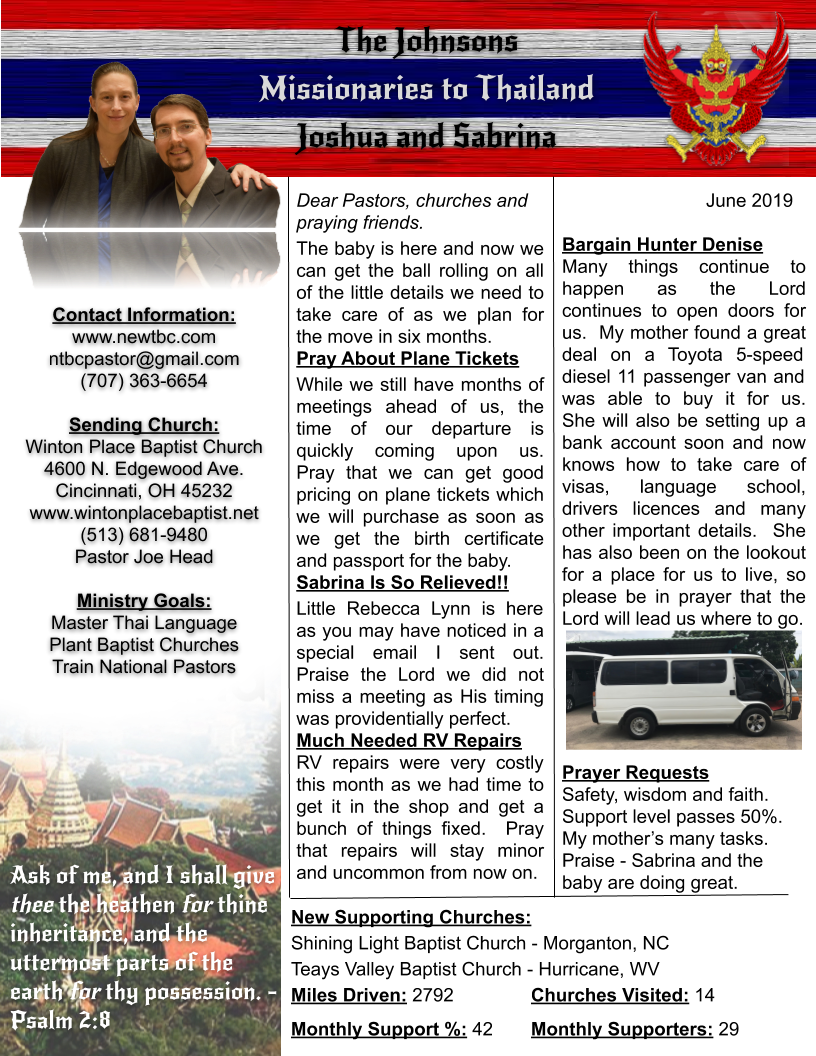 Prayer Letter - June 2019