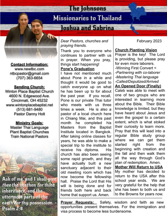 February 2023 Prayer Letter