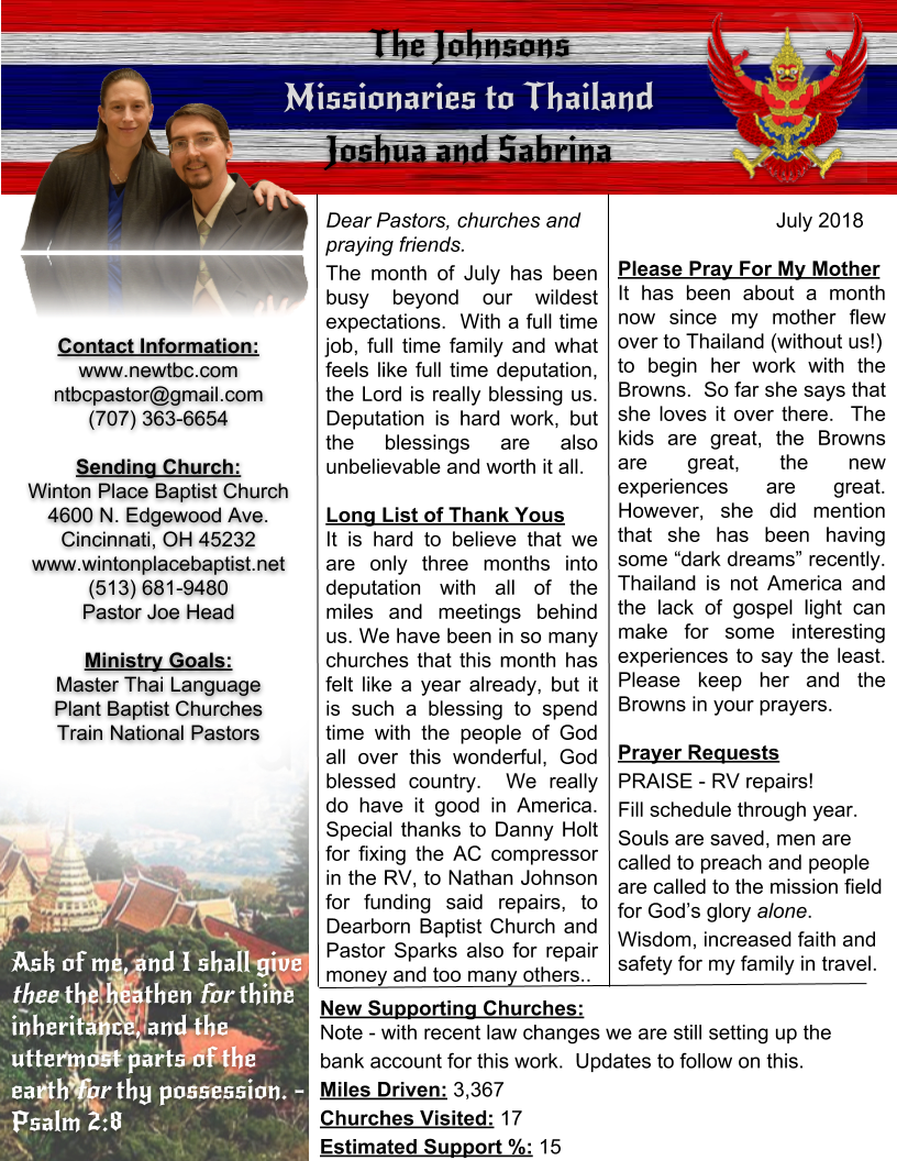 July Prayer Letter - The Johnsons